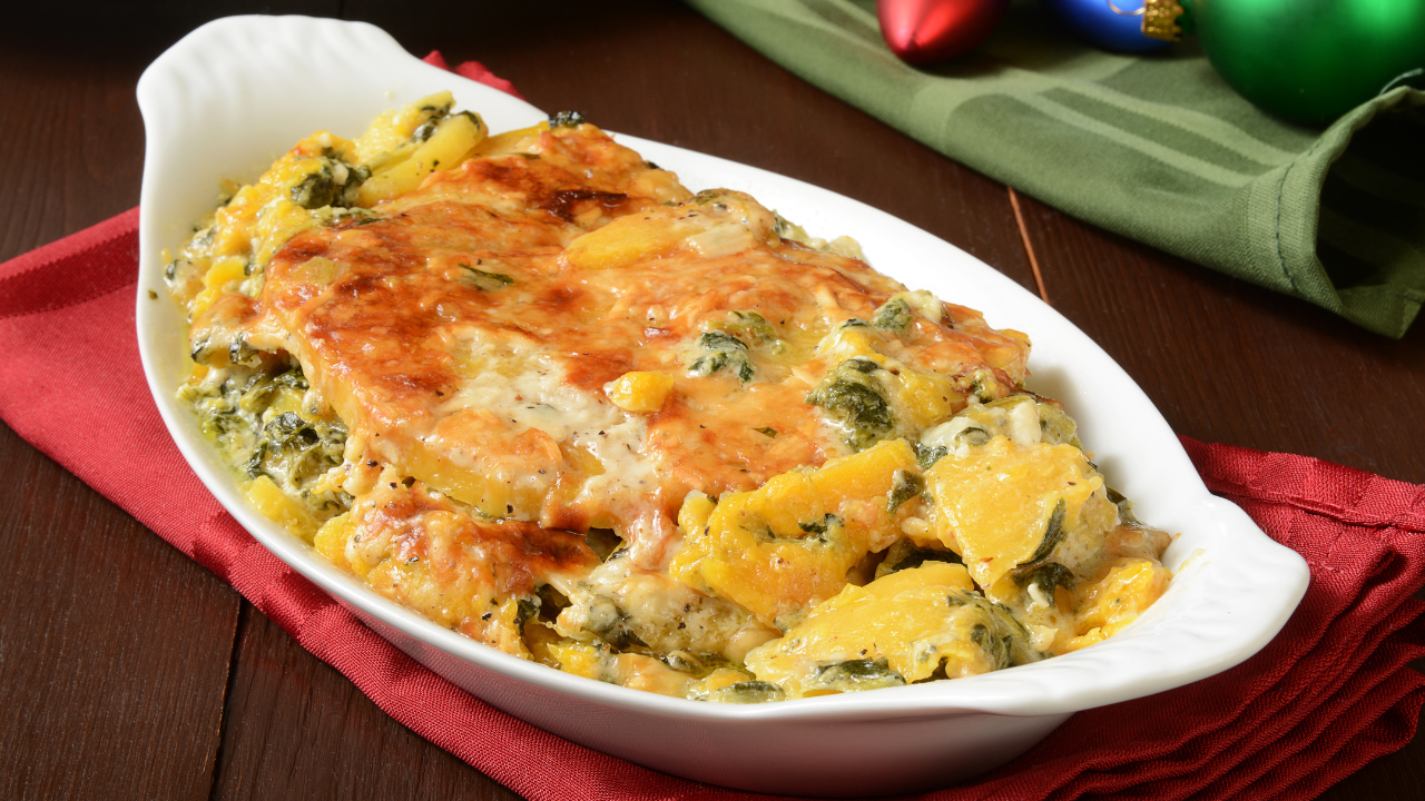 8. Butternut squash and spinach gratin with seasonal flavor
