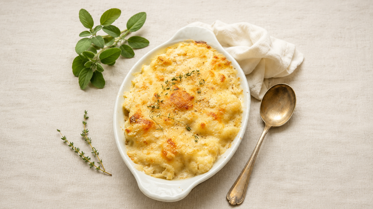 11. Mashed potato and cauliflower gratin with a creamy finish