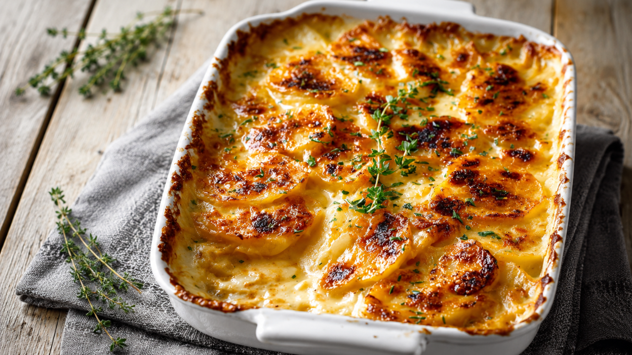5. Traditional potatoes au gratin with bubbling cheese