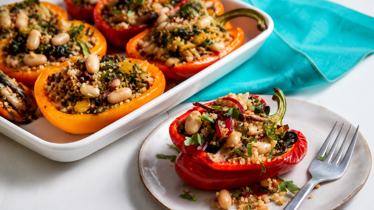 12. Vegan Stuffed Peppers with Kidney Beans, Sweet Corn, and Cashews