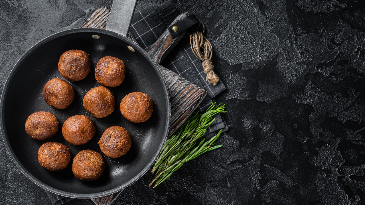 2. Black Bean “Meatballs” with Coriander Sweet Potato Salad