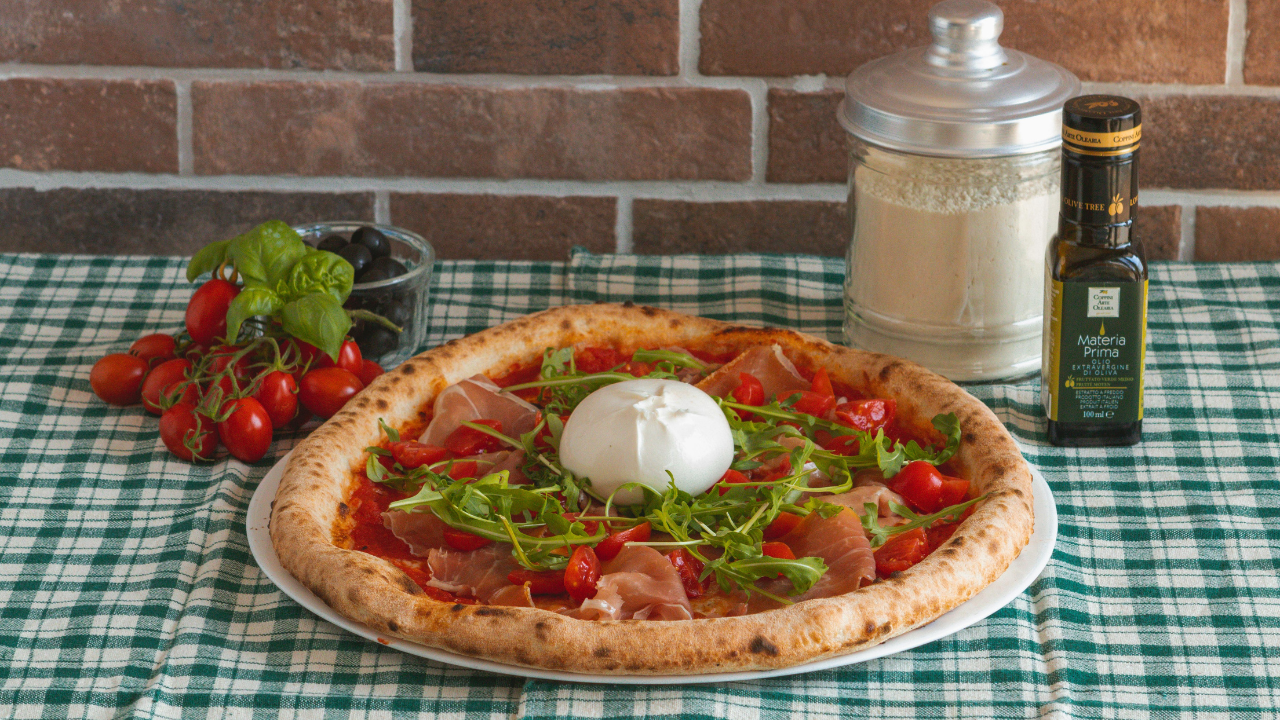 1. Burrata pesto pizza