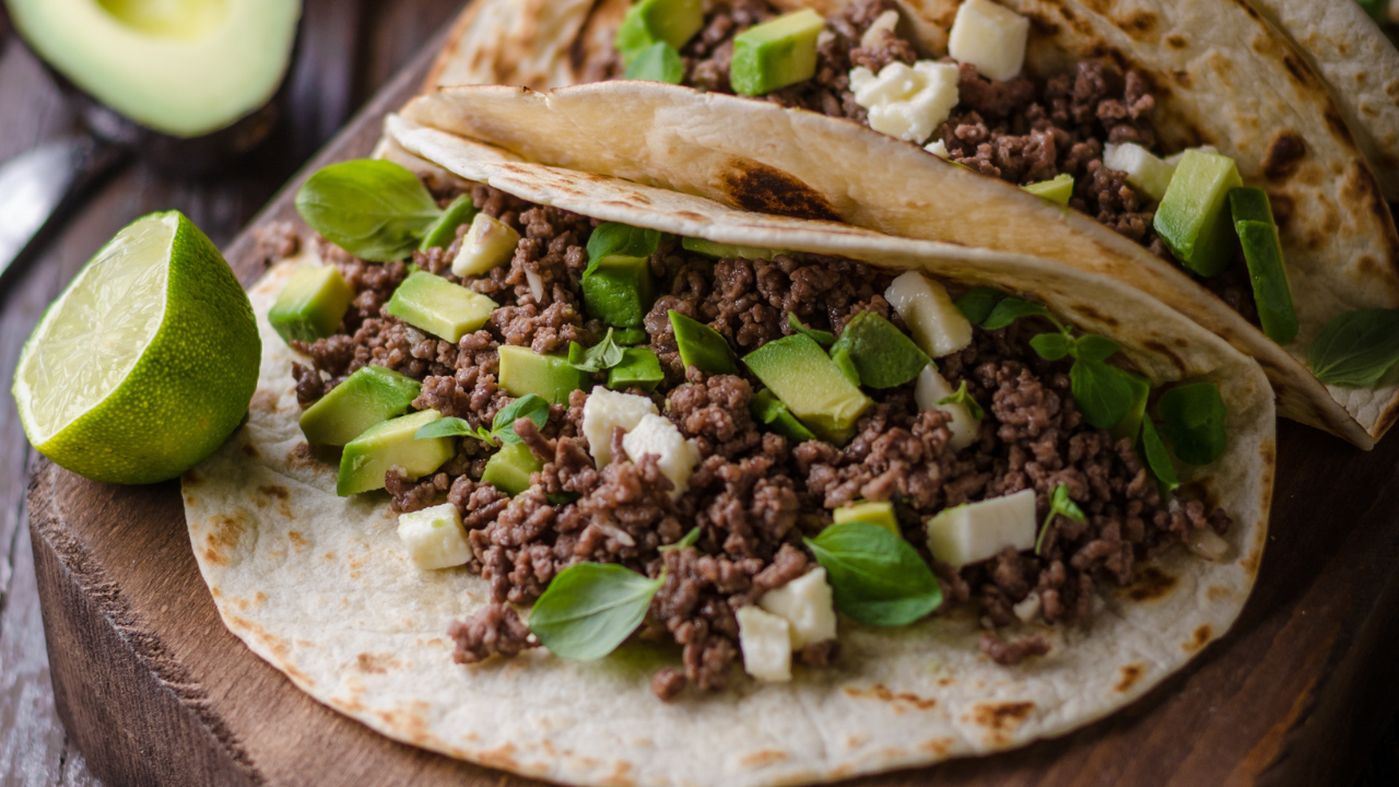 21. Black bean tacos with feta and pico de gallo